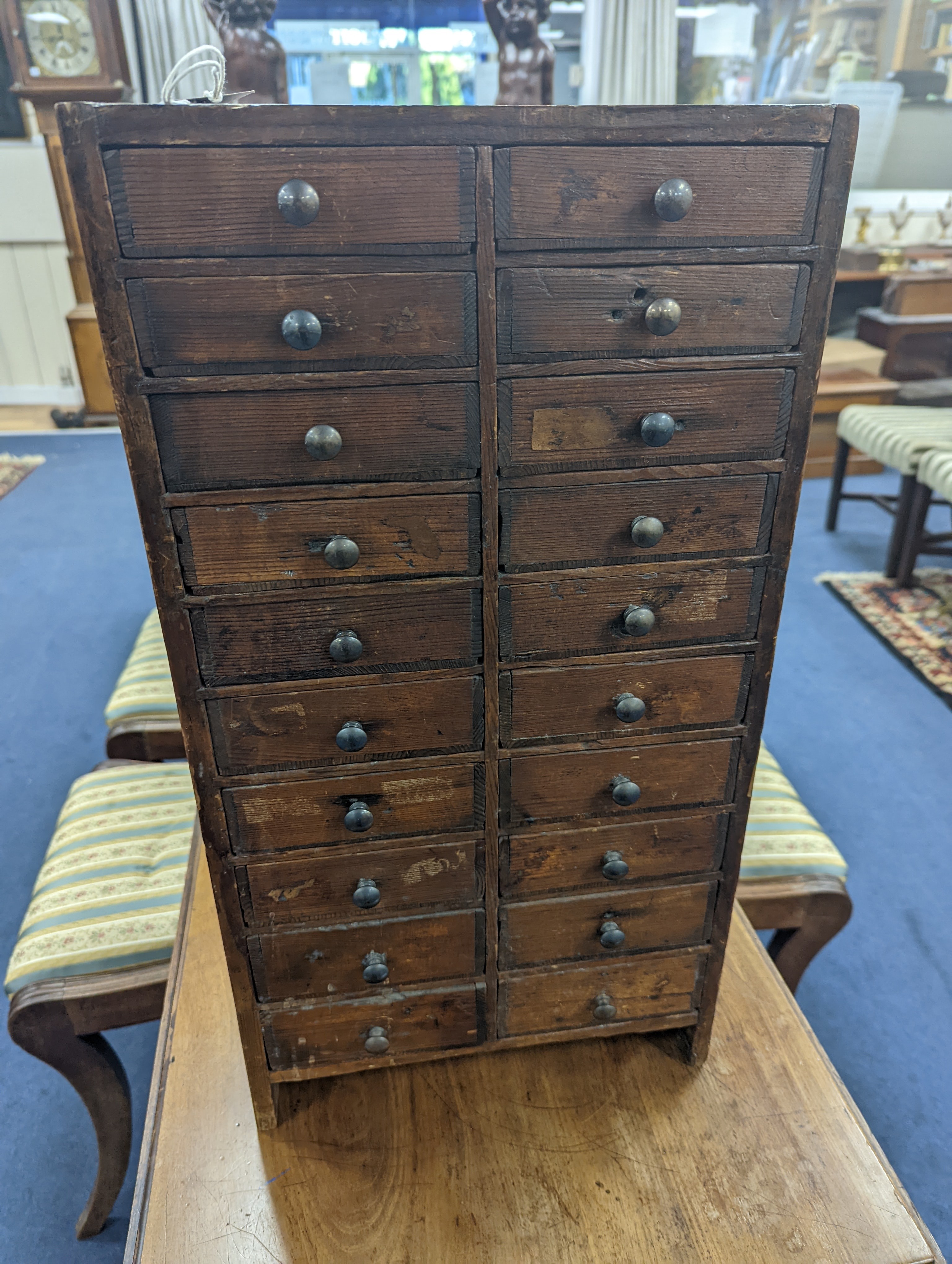 A Victorian pine 20 drawer collector's chest, width 31cm, depth 27cm, height 59cm